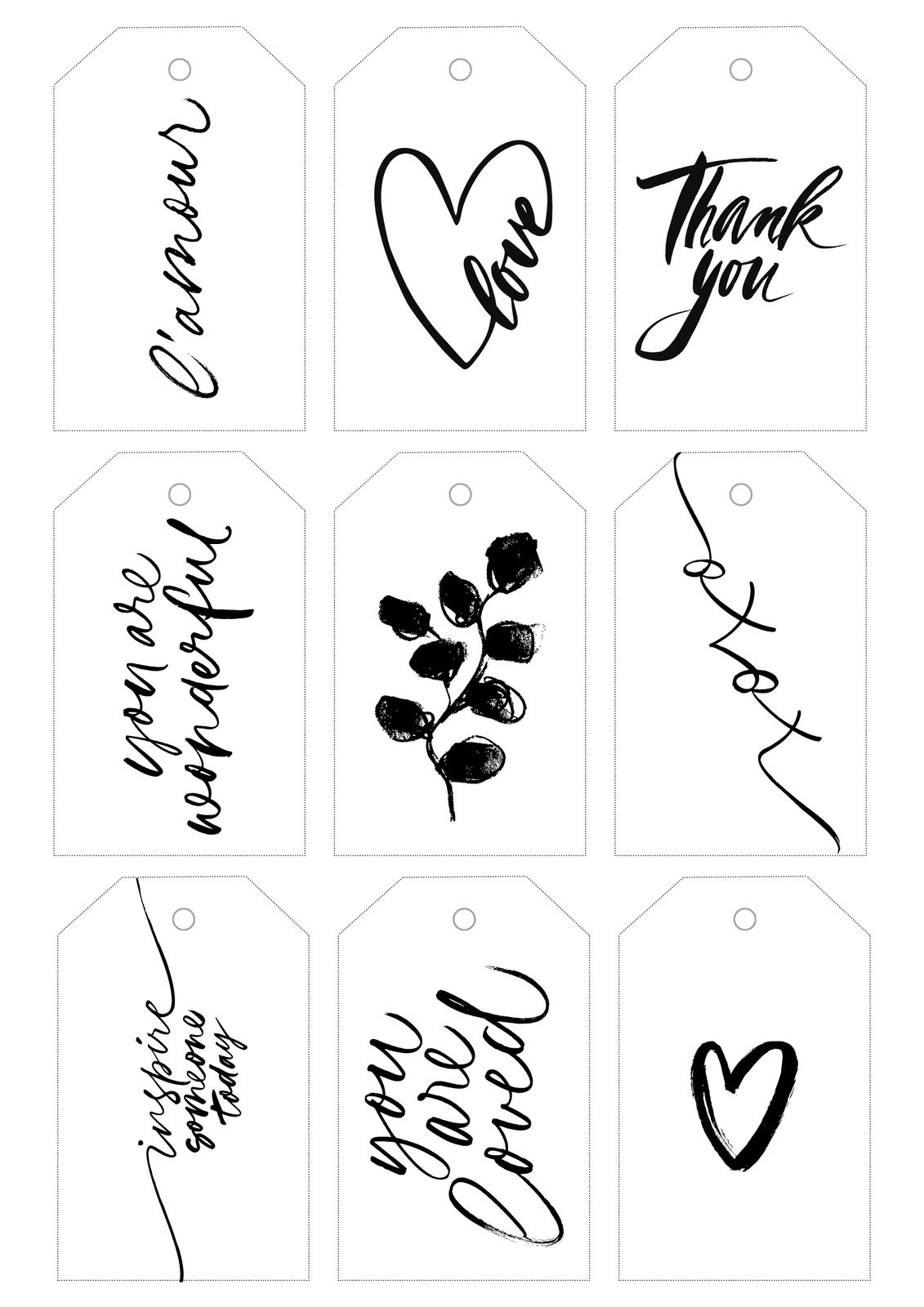 printable tags black and white