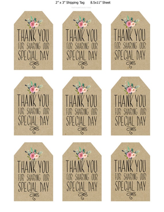 Printable Wedding Favor Tags, Thank You Printable Tags, Digital ...