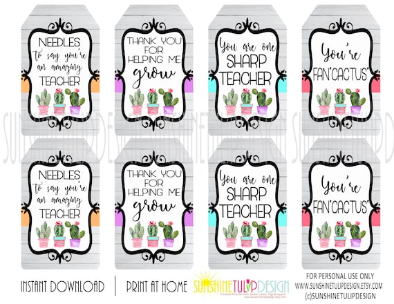 Printable Cactus Gift Tags, Printable Teacher Appreciation Gift Tags, You  Are FanCACTUS Gift Tags by SUNSHINETULIPDESIGN