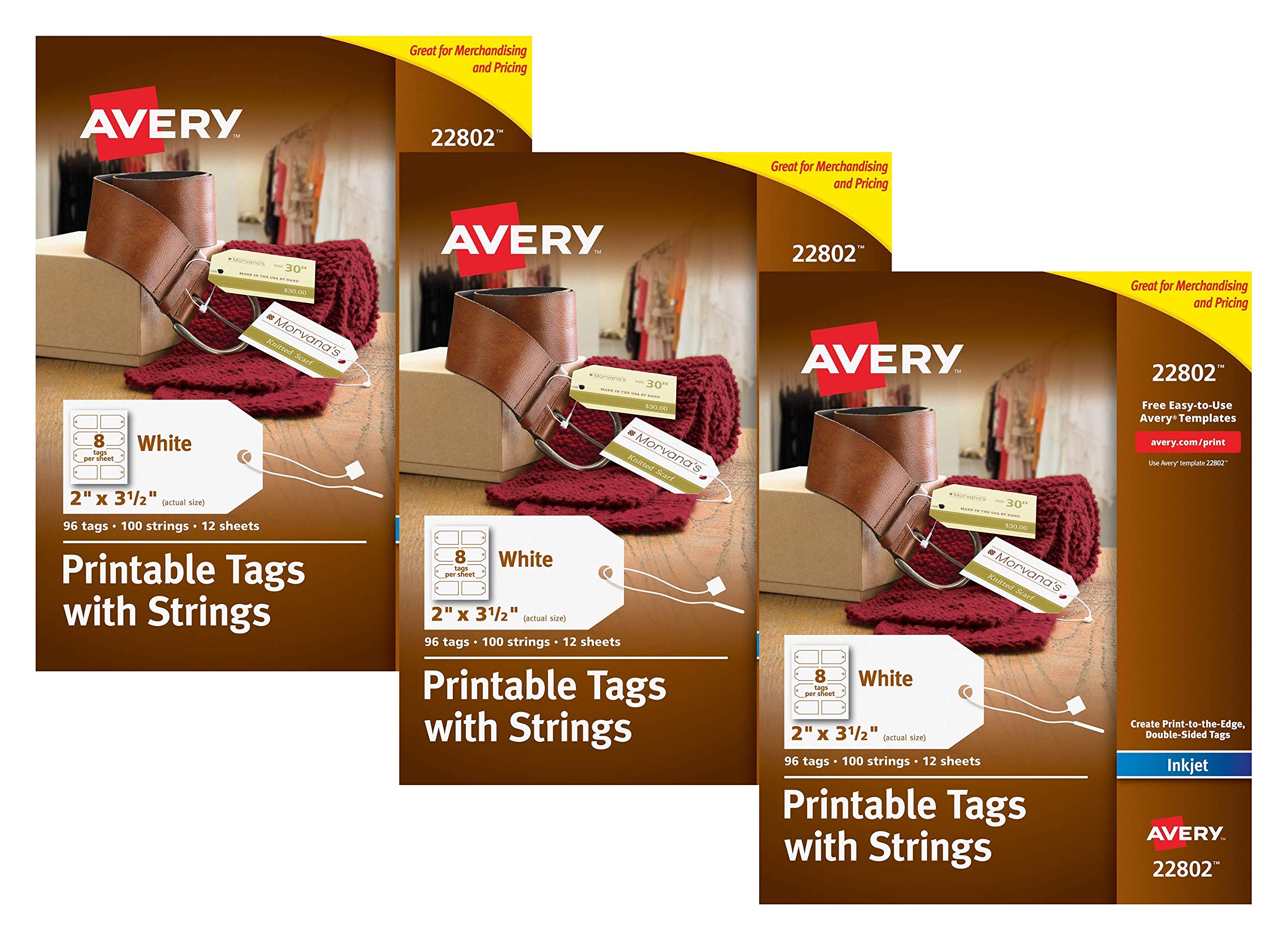 Avery Print To The Edge Tags With Strings Square 1 12 x 1 12 White ...