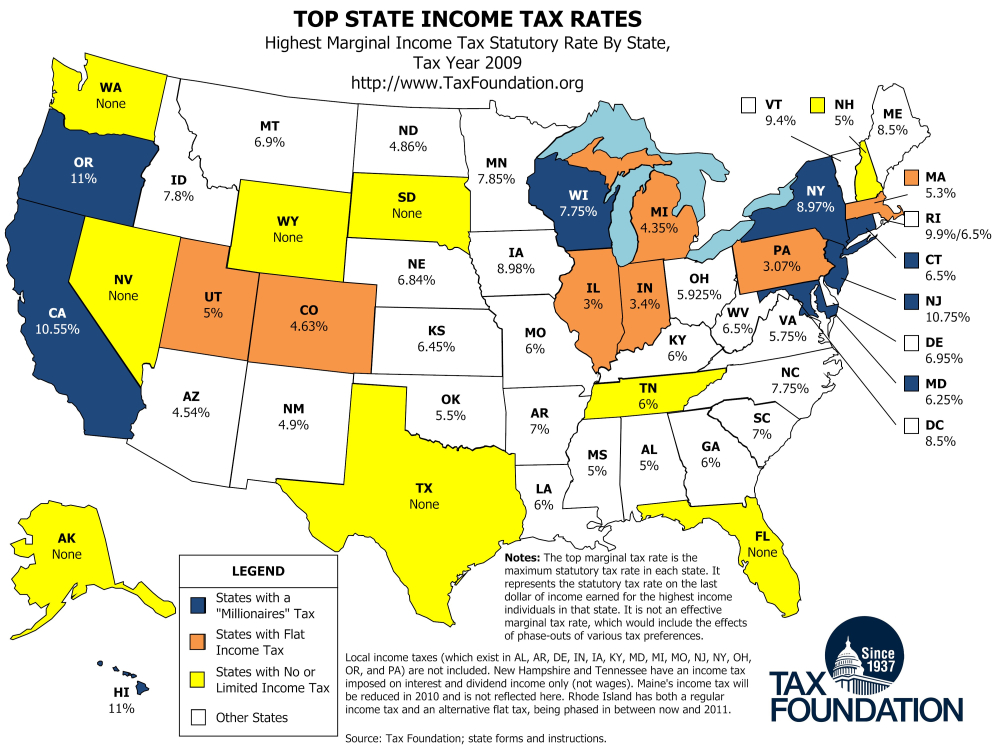Monday Map: Top State Income Tax Rates