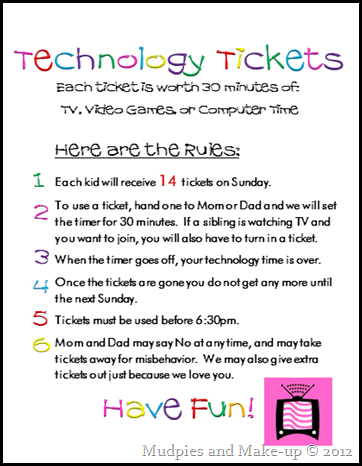 Mudpies and Make-up: Technology Tickets {and Free Printables}