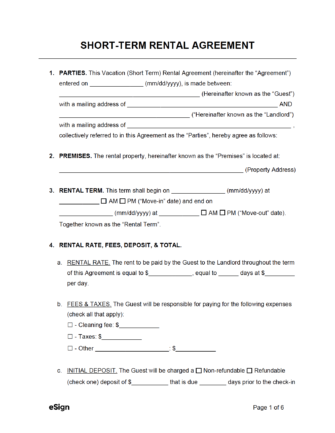 Free Short-Term / Vacation Lease Agreement Template | PDF | Word