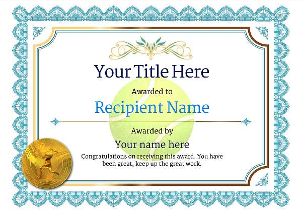 Free Tennis Certificate templates - Add Printable Badges &   Medals