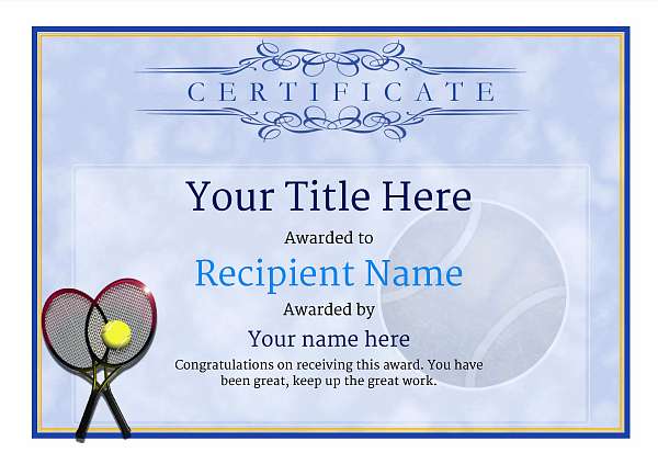 Free Tennis Certificate templates - Add Printable Badges &   Medals