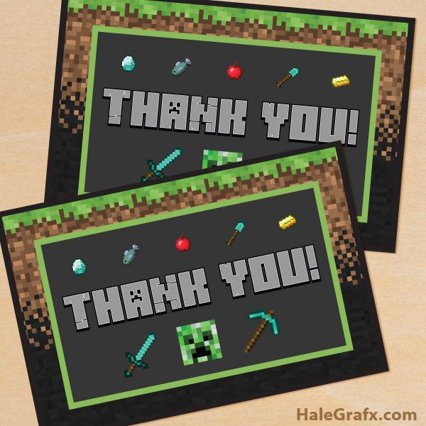 printable thank you card minecraft
