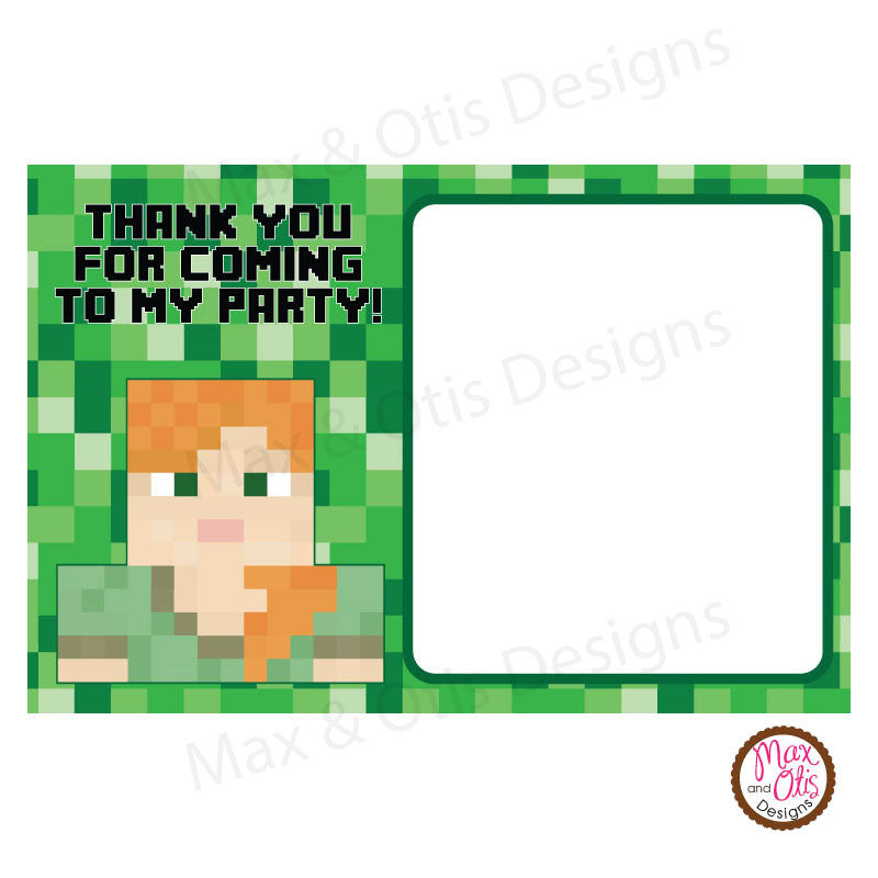 Printable Thank You Card - Minecraft Birthday (editable PDF) - Max ...