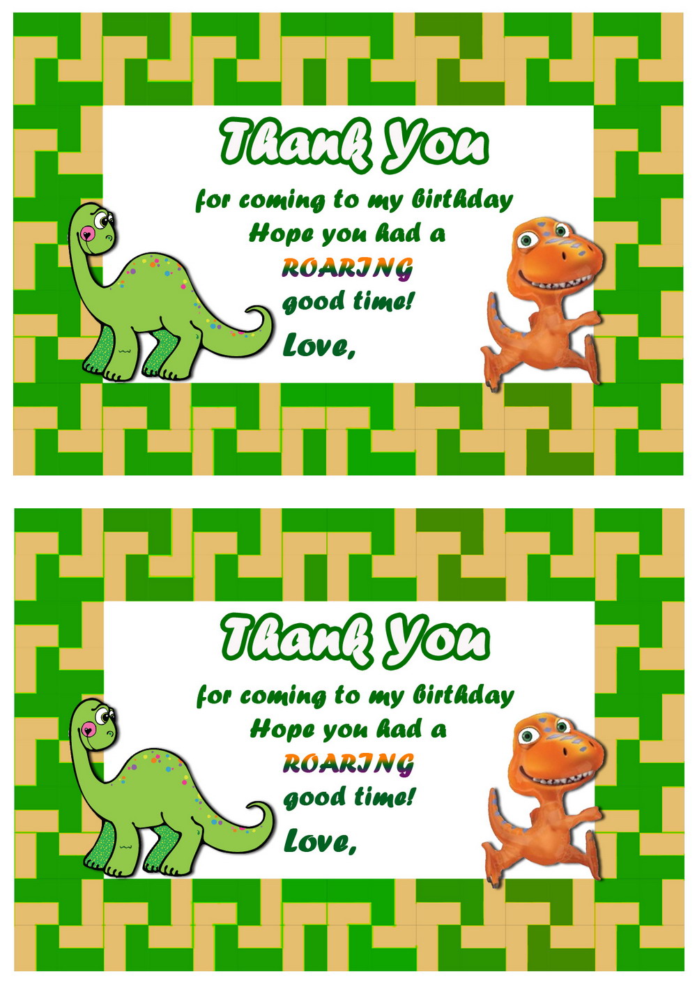 Dinosaur Thank you Cards - Birthday Printable