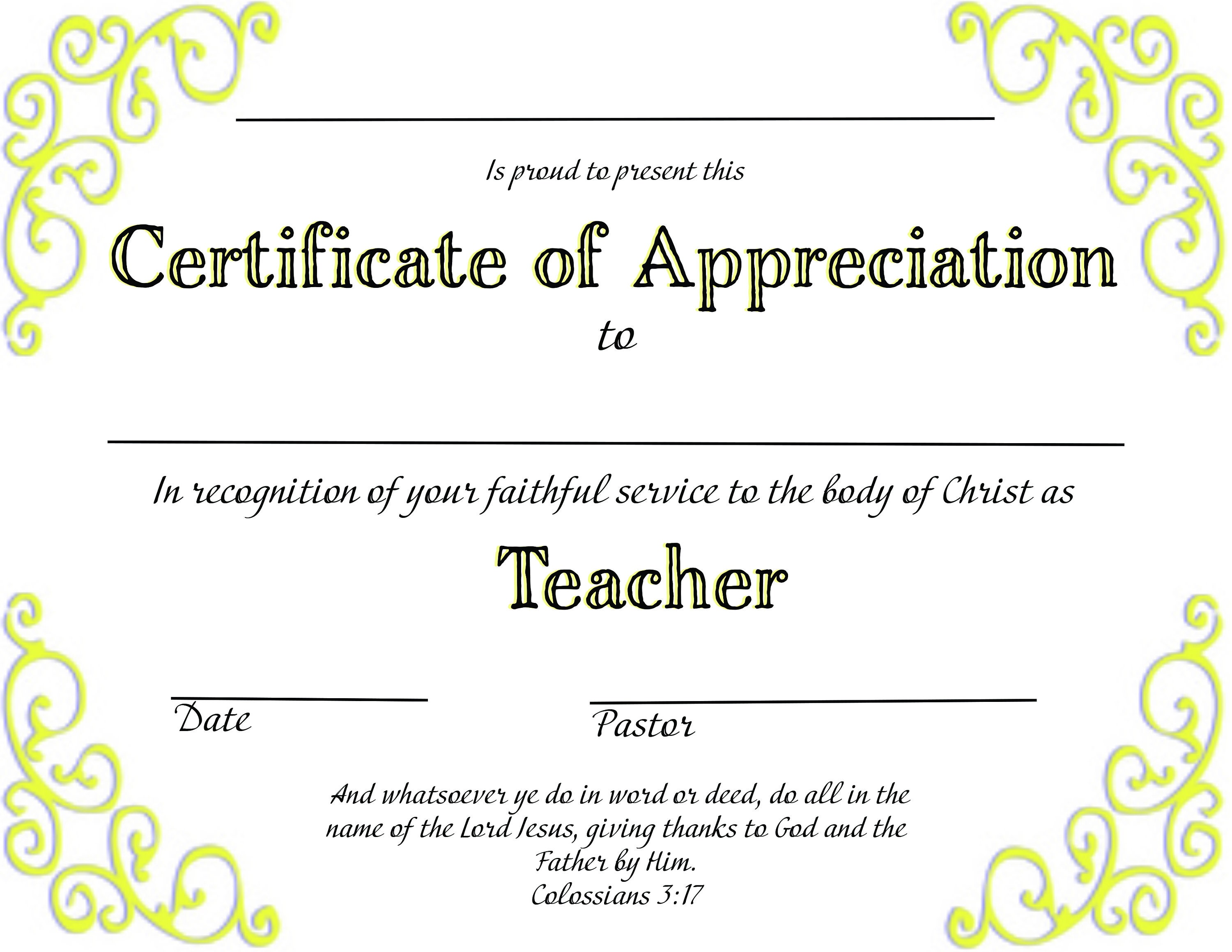 printable thank you certificates for teachers