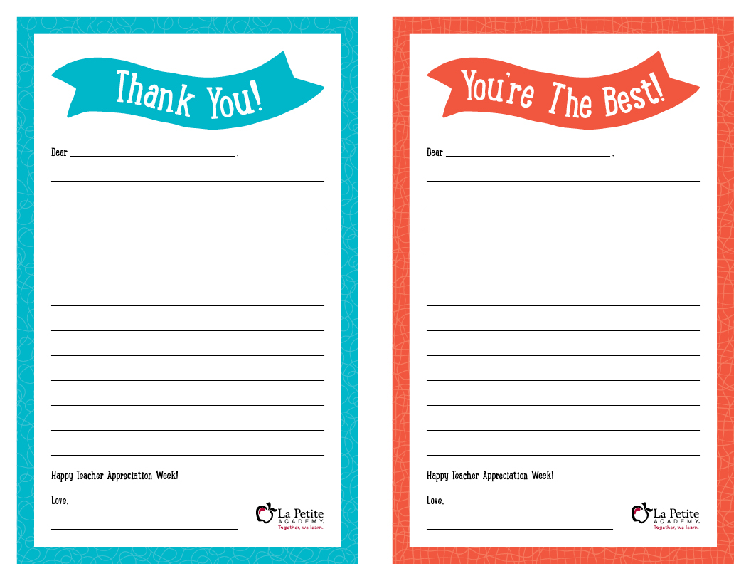 Teacher Appreciation Week - Free Printable “Thank You” Notes | La ...