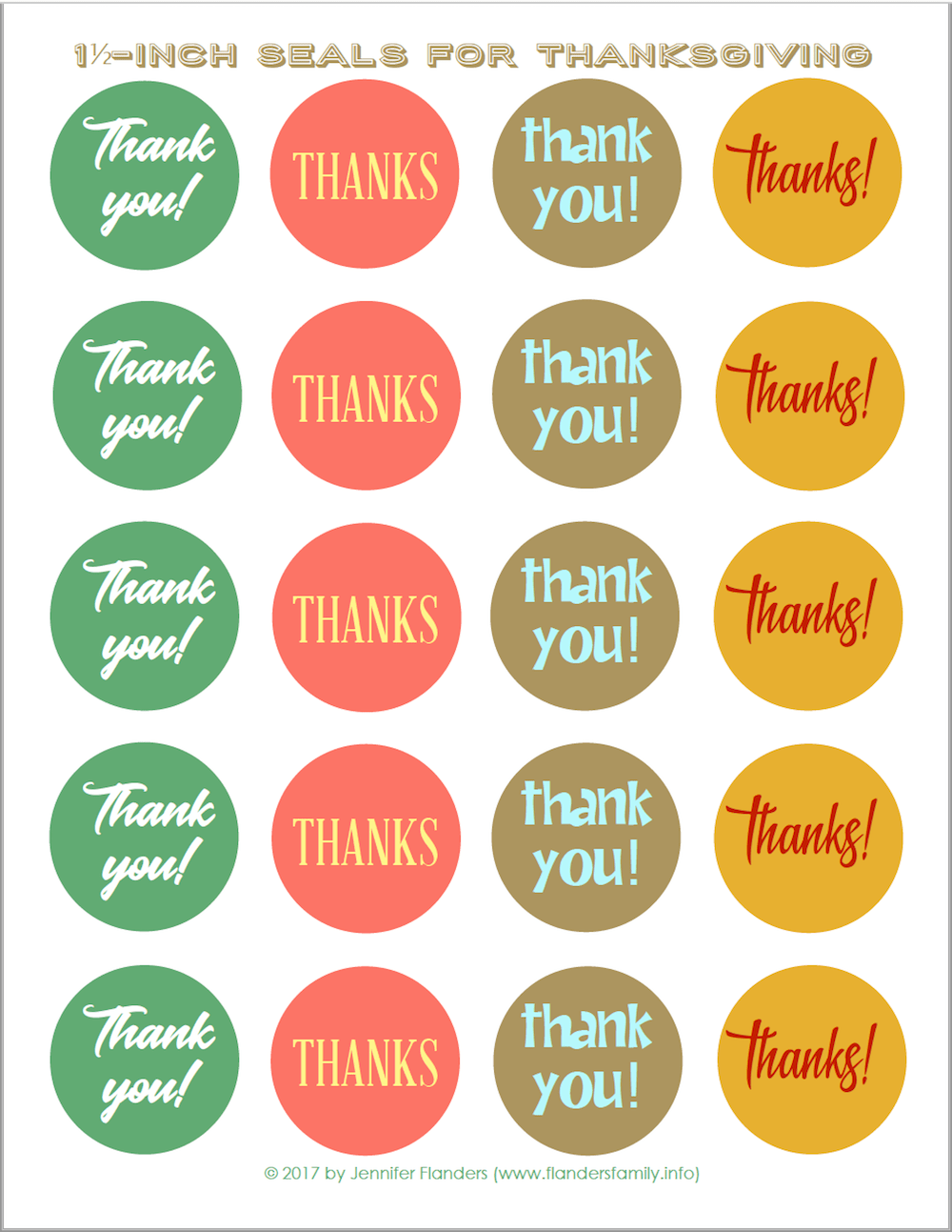 Thanksgiving Stickers &  Envelope Seals - Flanders Family Home Life