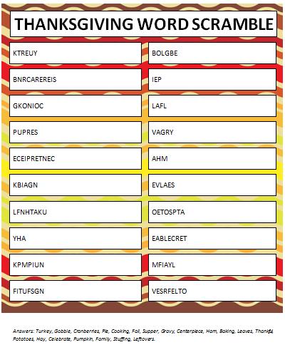 Thanksgiving Printable Games
