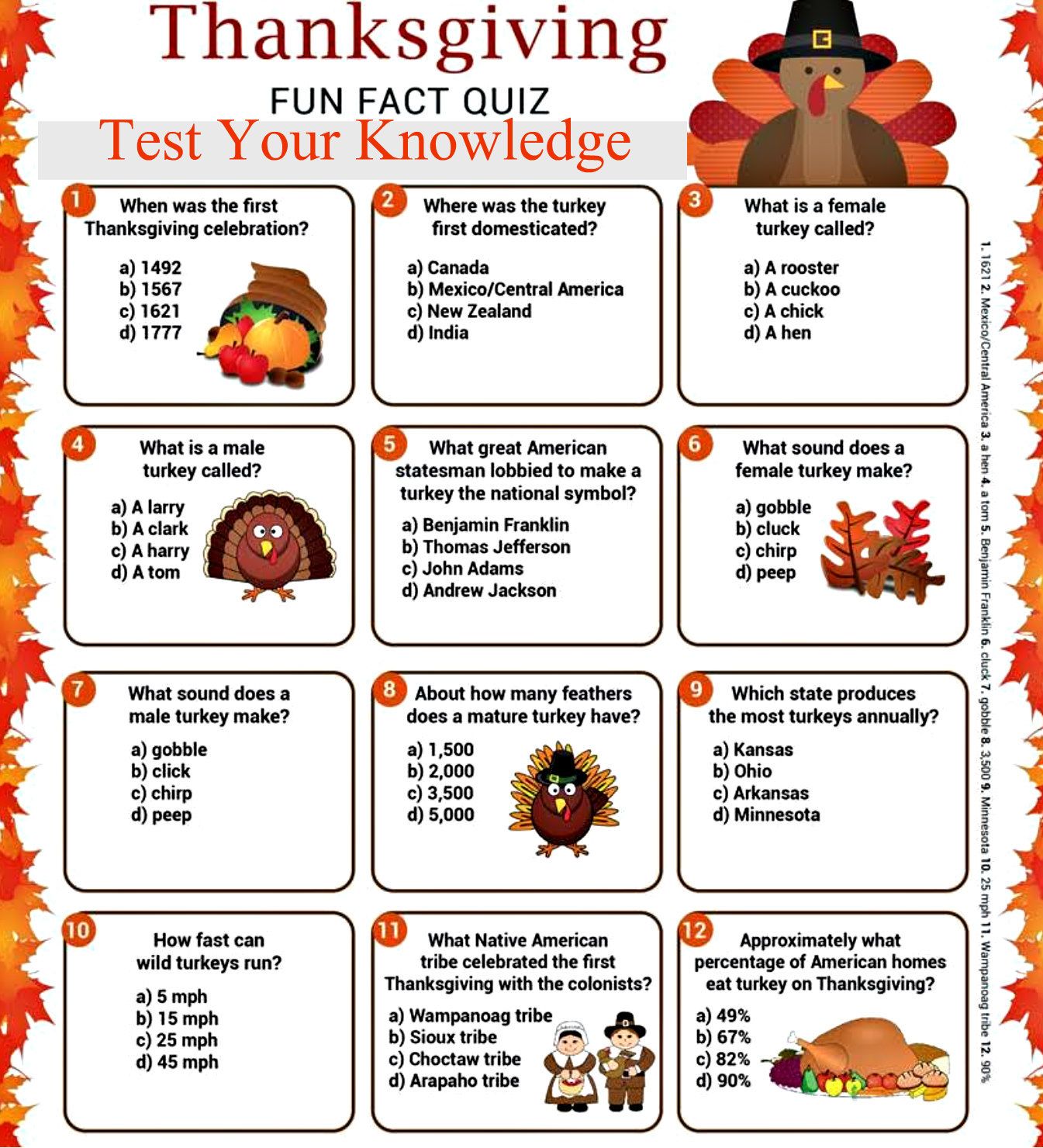 thanksgiving trivia quiz | fun facts - worksheets library