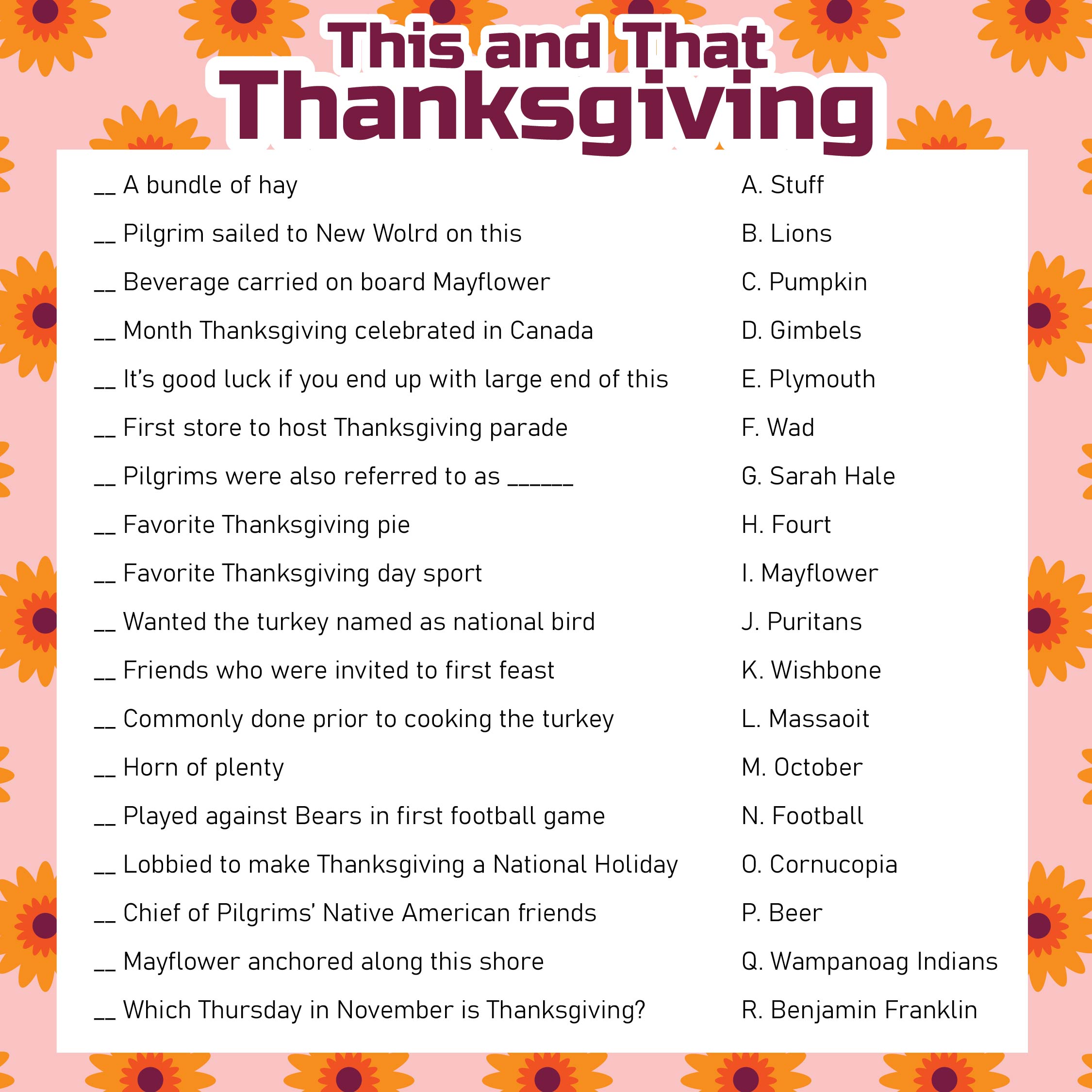 printable thanksgiving quiz with answers