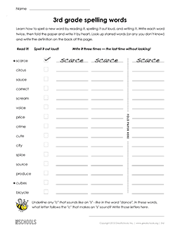 3rd grade Worksheets, word lists and activities. | GreatSchools