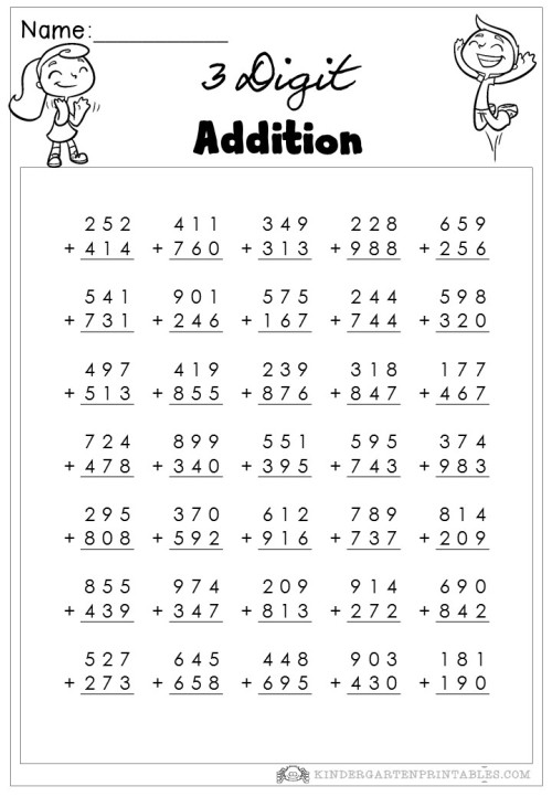 3 digit addition worksheets