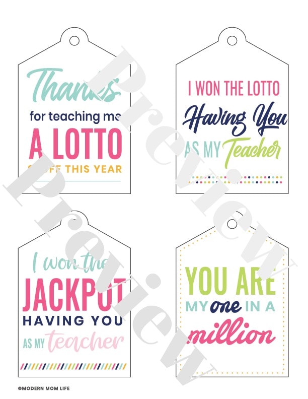 Teacher Lottery Gift Tags - modernmomlife