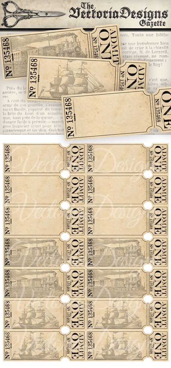 Admin One Tickets, Train Tickets, Printable Tickets, Vintage ...
