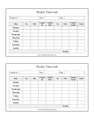 Tarjeta De Tiempo Semanal Con Almuerzo Time Card