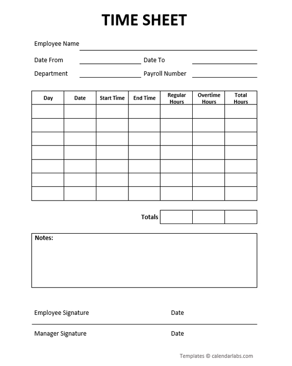 Free Printable Timesheet Template - CalendarLabs