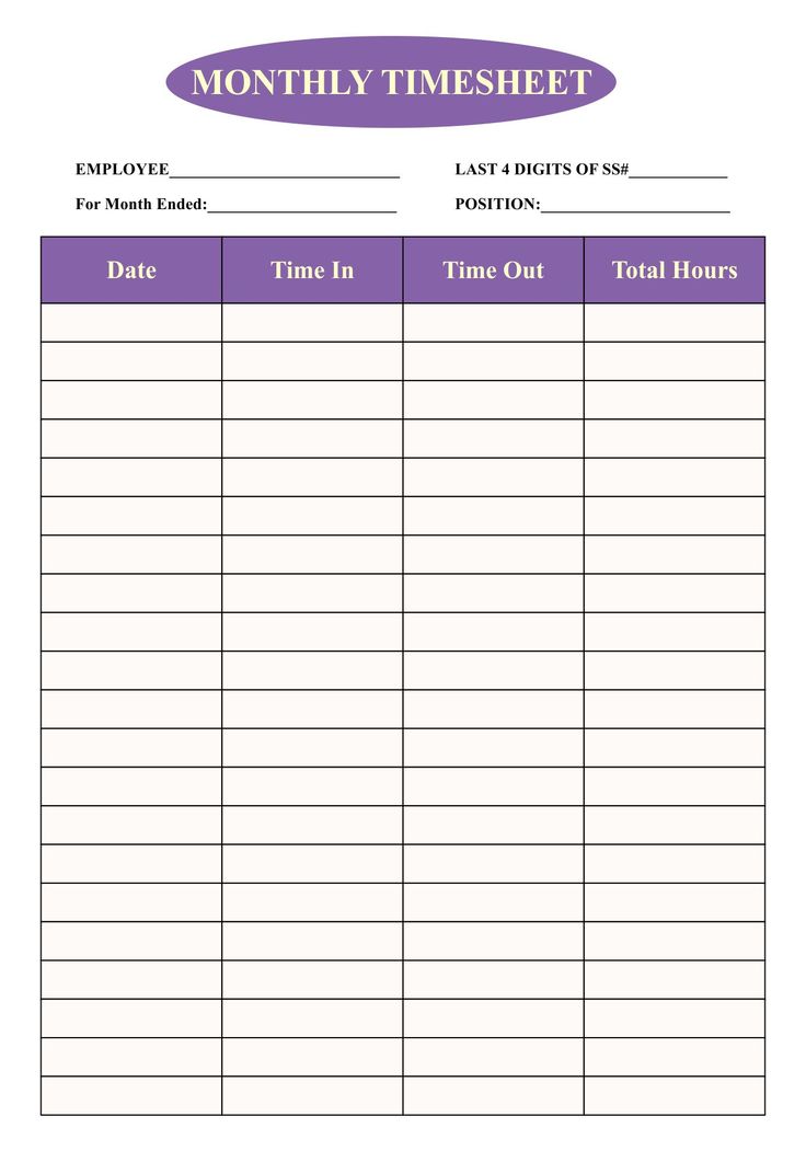 Blank Timesheets - 10 Free PDF Printables | Printablee
