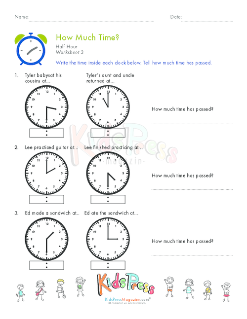 printable time worksheet hour and half hour