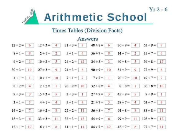 12 Times Tables Division Facts Test / Worksheet Promotes Rapid ...