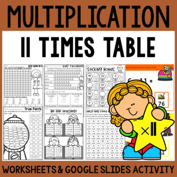 Multiplication Facts Practice Worksheets 11 Times Table and Google Slides™  Cards