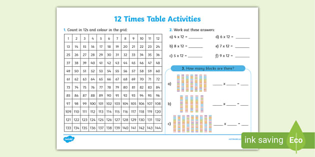 printable times tables worksheet 1 12