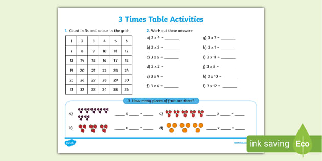3 Times Table Worksheet | Math Resource | Twinkl USA