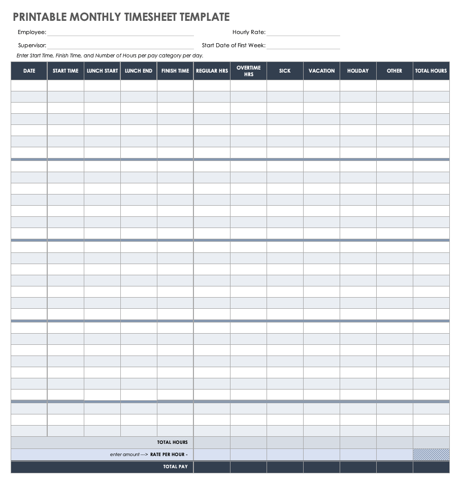 Free Monthly Timesheet &  Time Card Templates | Smartsheet