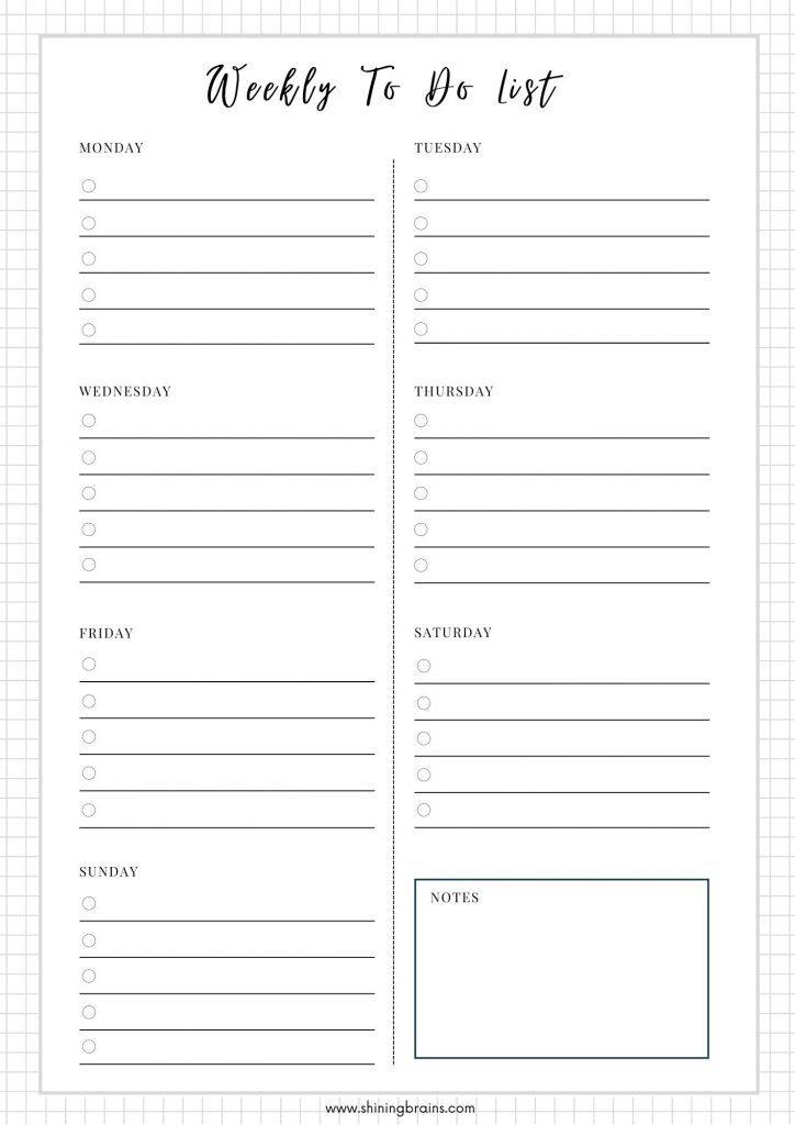 Weekly To Do List - Shining Brains To Do Checklist Template Printable
