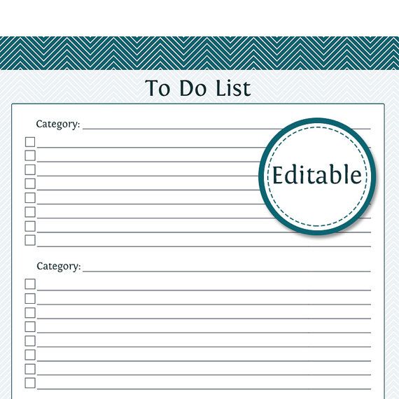 To Do List With Categories Fillable Productivity Printable Chevron ...