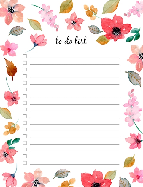Premium Vector | To do list with floral watercolor