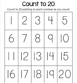 Trace Numbers 1-20 - Kindergarten Number Worksheets