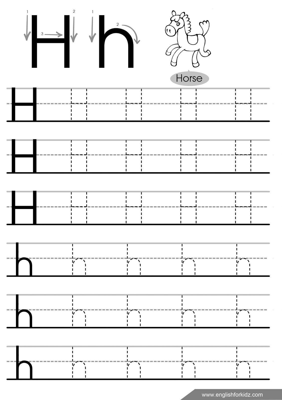Letter Tracing Alphabet H - kiddoworksheets