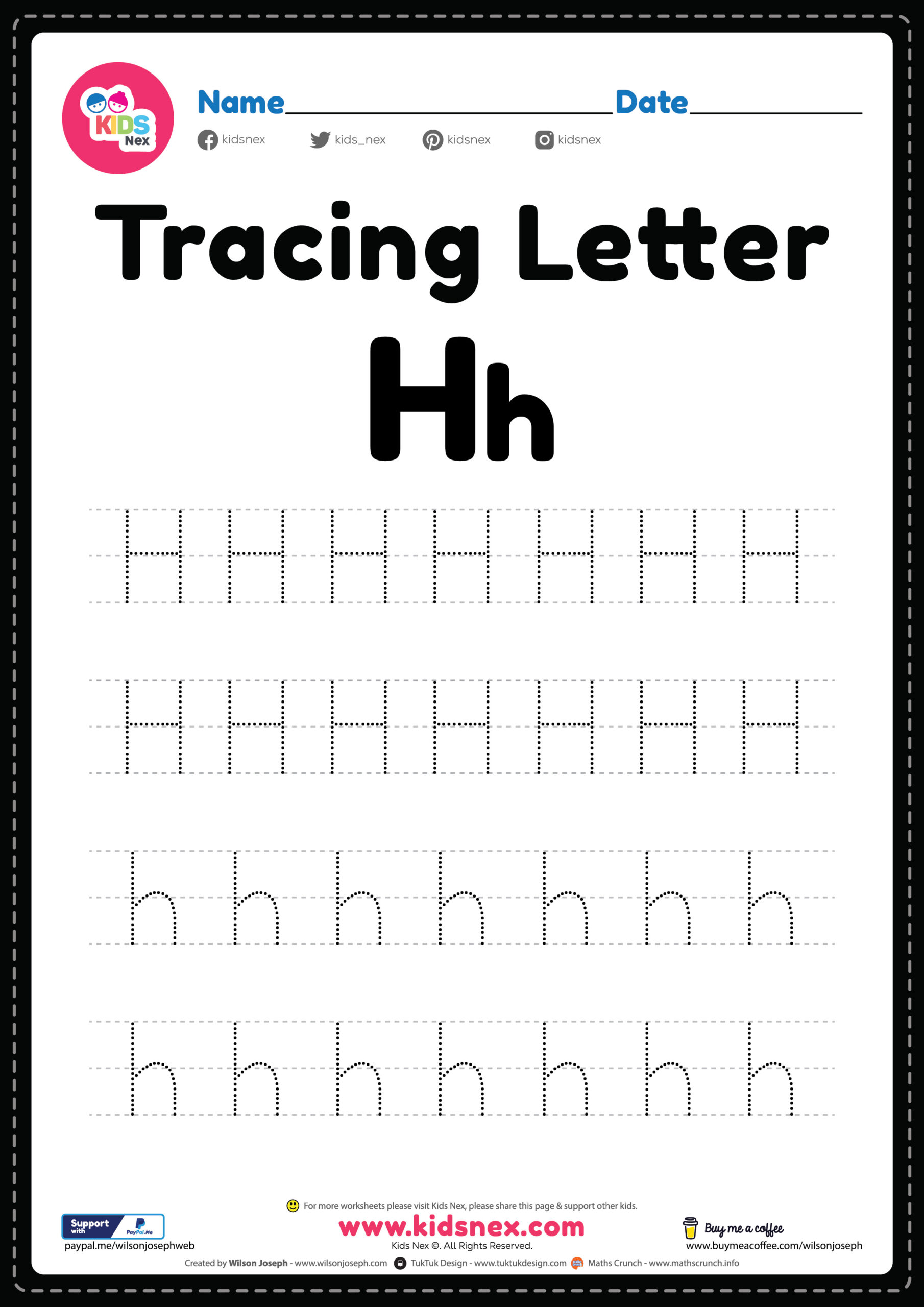 Tracing the Letter H h | Worsheets library