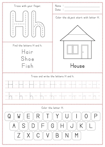 Tracing Letter H Worksheet for Kindergarten &  Preschool Kids, Printable PDF