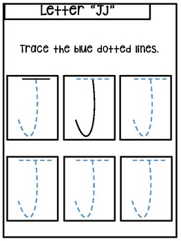 Letter J worksheet trace and write printable