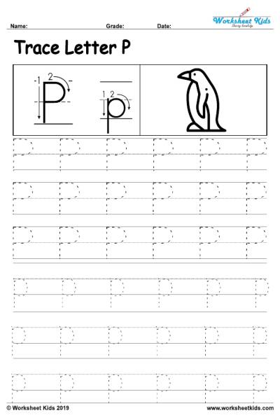 Letter P Tracing Printable Worksheet (Color) | MyTeachingStation.com