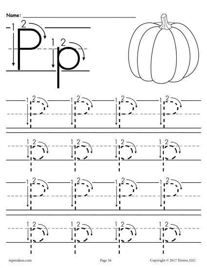 Letter P Tracing Worksheet - Different sizes - KidzeZone