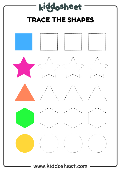 Trace The Shapes - Printable Worksheet Files - Kiddosheet
