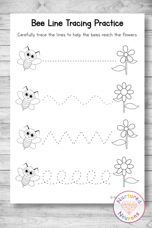 Buzzing Bee Line Tracing Worksheet (Preschool Printable ...