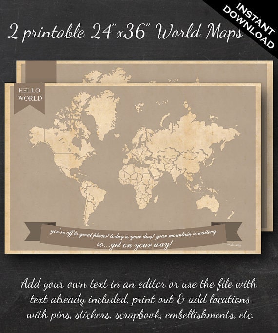 World Travel Maps Printable World Travel Map Instant Download ...