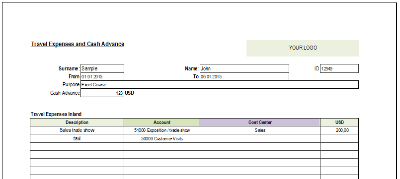 Excel Template - Free Travel Expense Report Template for Microsoft ...