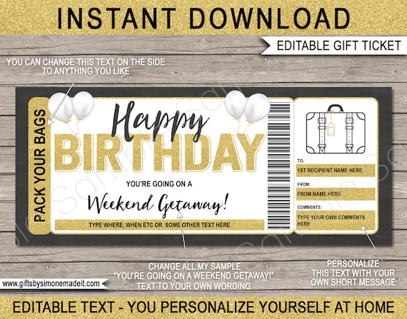 Weekend Getaway Voucher Template Gift Certificate Ticket Card ...
