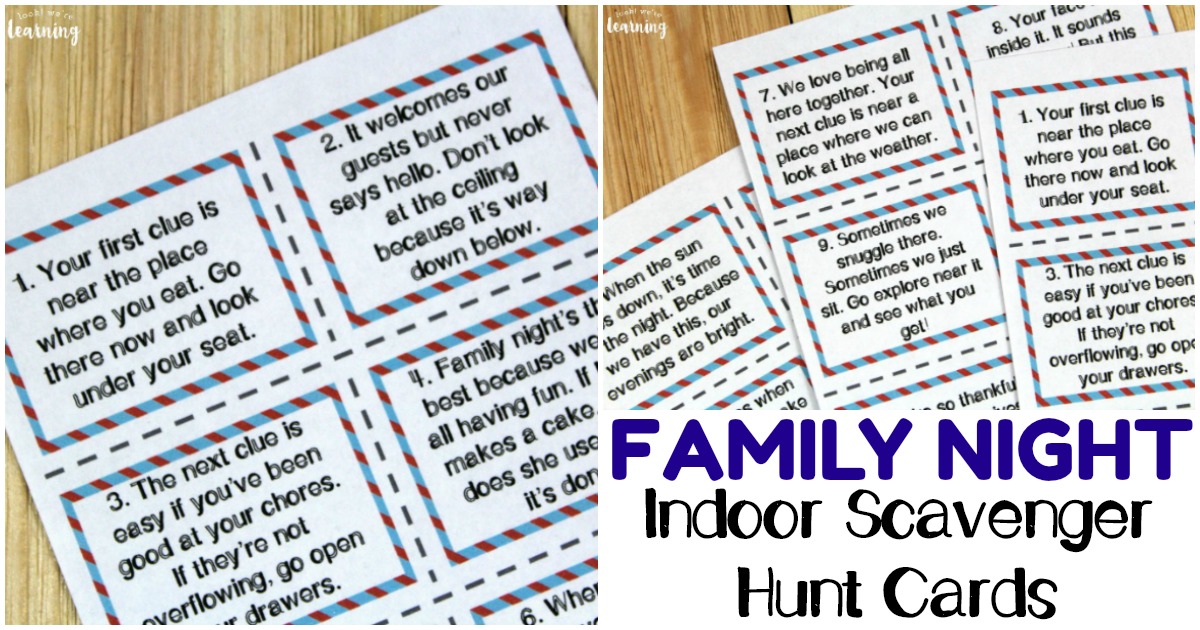 Printable Indoor Family Night Scavenger Hunt Cards - Look! Were ...