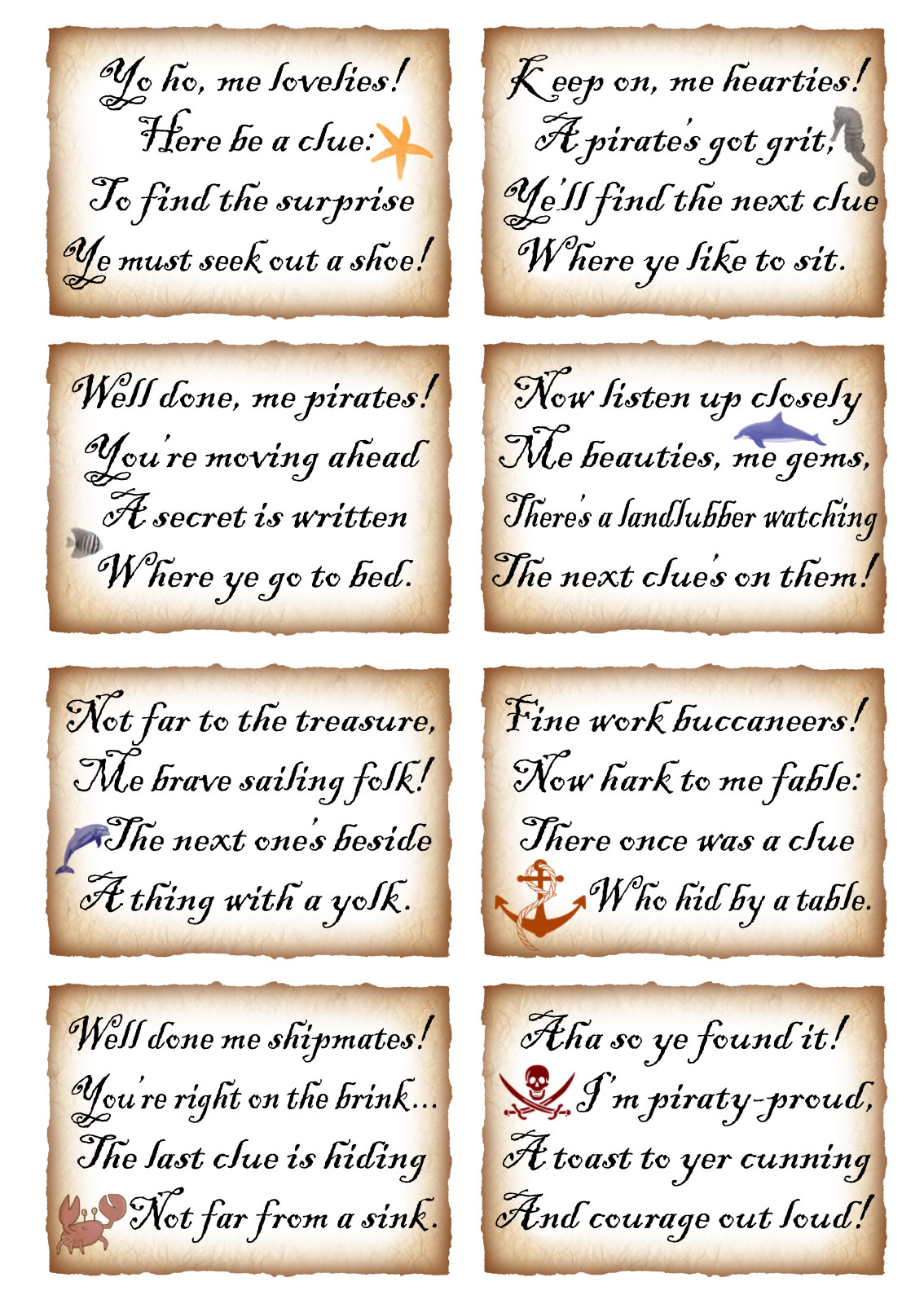 printable treasure hunt clues