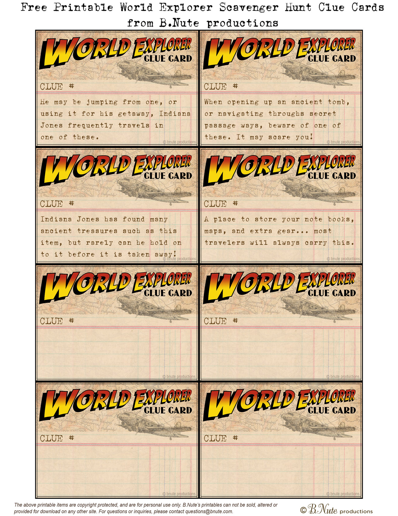 bnute productions: Free Printable World Explorer Indiana Jones ...