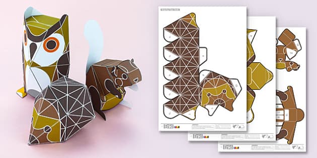 Woodland 3D Animals Paper Model Printables - FREE - Twinkl